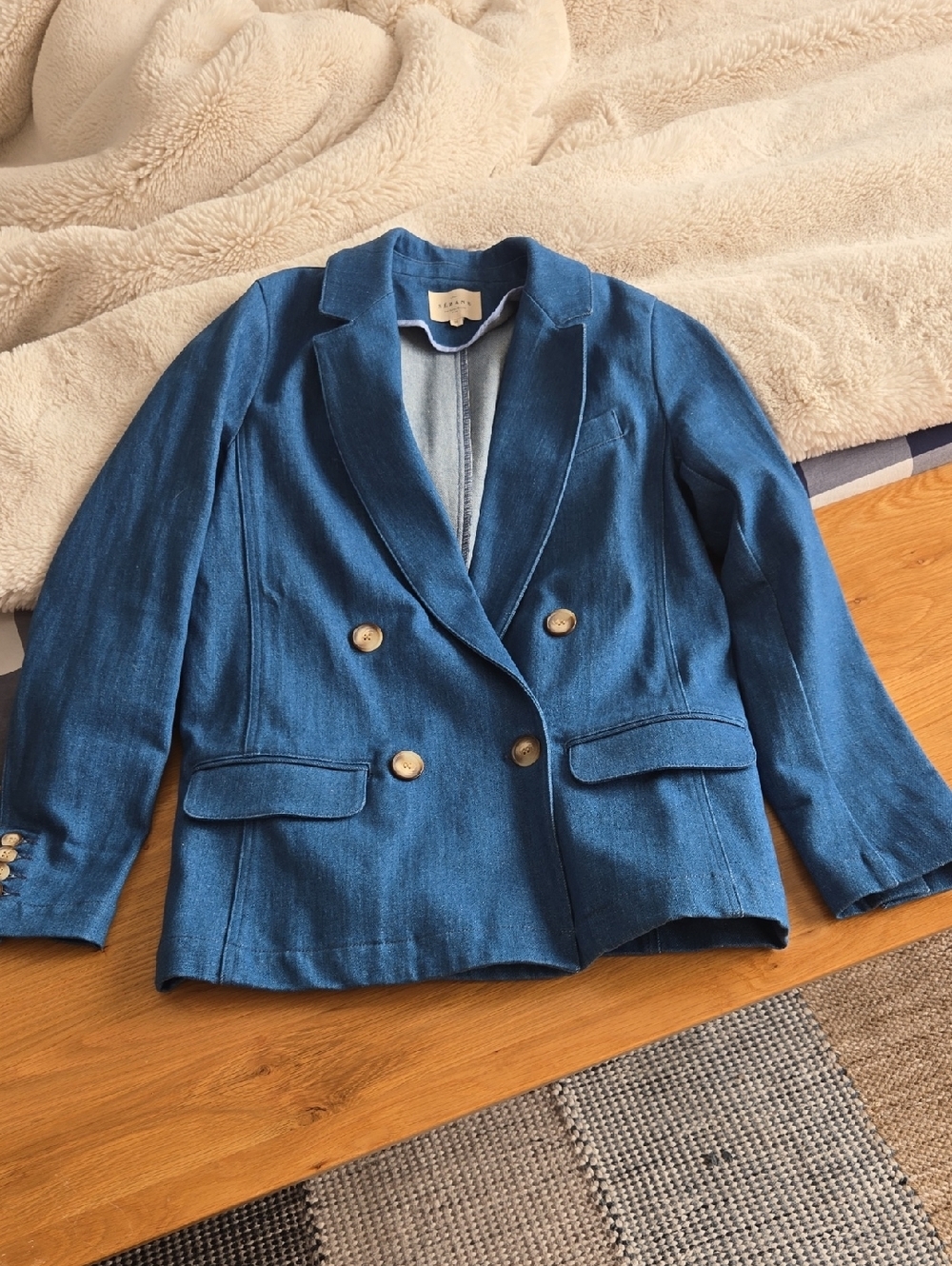 Sezane Denim Blue Double-Breasted Women's Blazer Jacket, VGUC, French Chic, US4